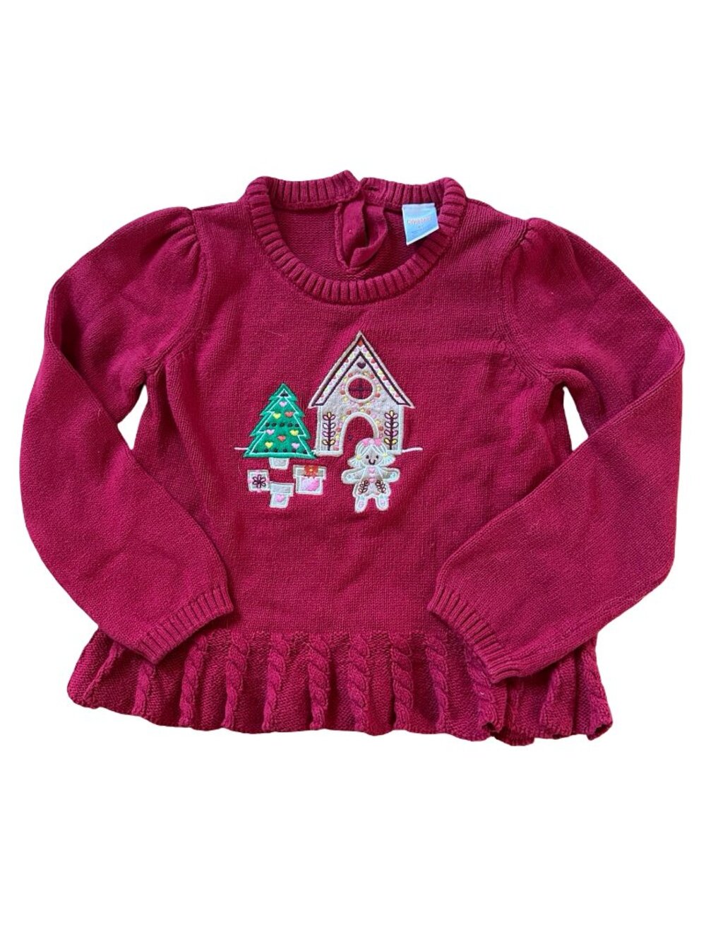 Gymboree Christmas Sweater Red Embroidered Gingerbread House Xmas Tree 5 5T